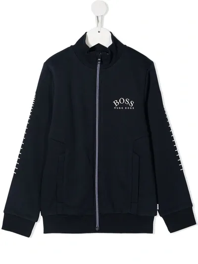 Hugo Boss Kids' Logo-embroidered Bomber Jacket In Blue