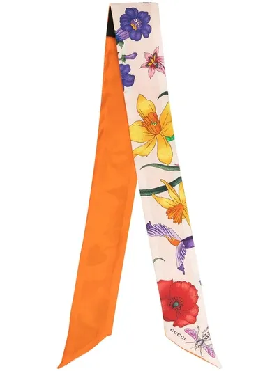 Gucci Floral-print Neck Tie In Orange