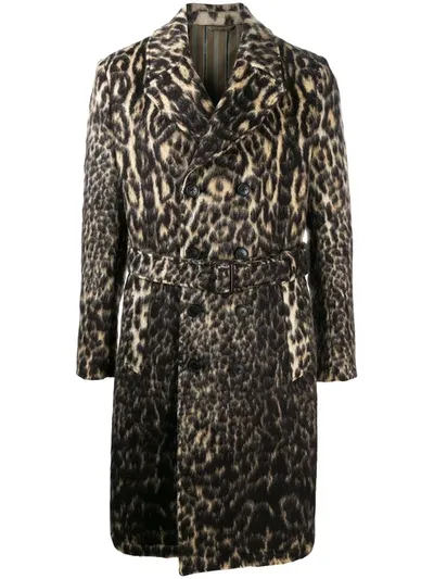 Etro Double-breasted Leopard Print Coat In Brown