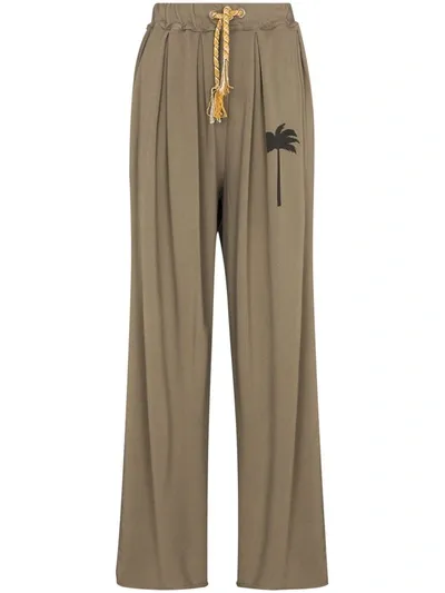 Palm Angels Palm Print Wide Leg Sweatpants In Brown