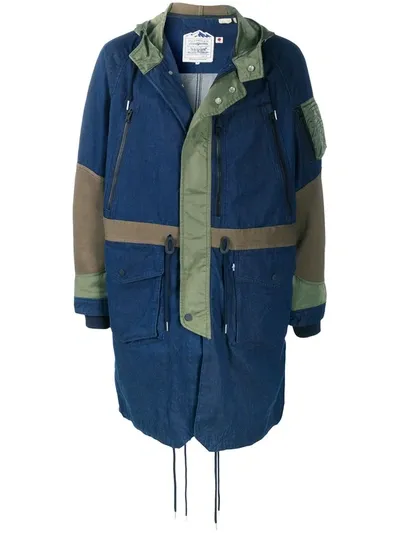 White Mountaineering Colour-block Parka Coat In Blue