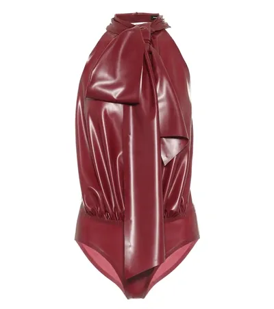 Saint Laurent Halterneck Backless Latex Bodysuit In Red