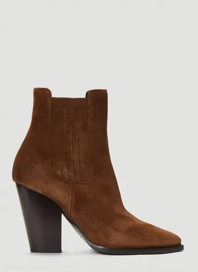 Saint Laurent Medium Brown Theo Chunky-heel Ankle Boots In Land