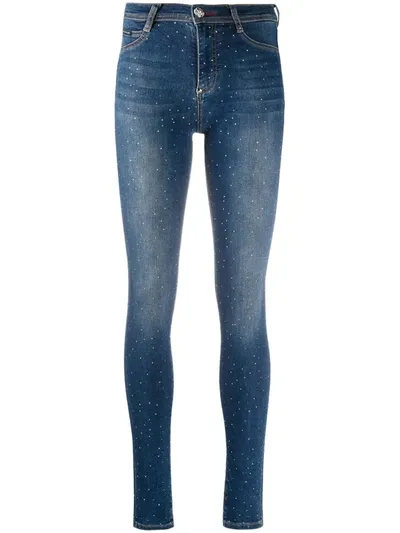 Philipp Plein Crystal-embellished High-waist Skinny Jeans In Blue