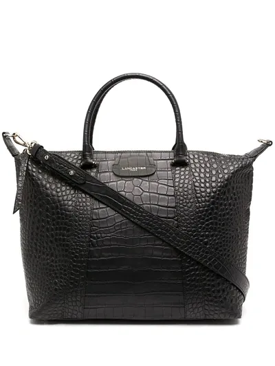 Lancaster Crocodile-effect Tote Bag In Black