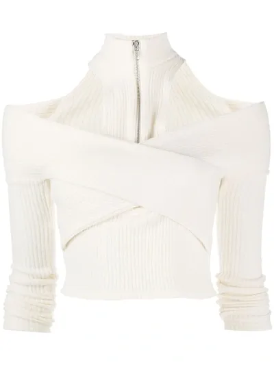 Gmbh Off-shoulder Zipped Jumper In White