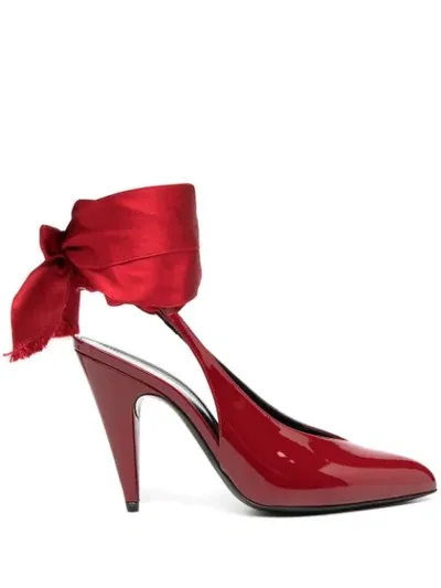 Saint Laurent Venus Wrap-tie Pumps In Red