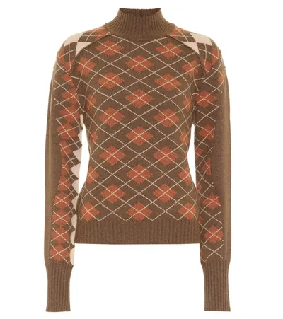 Chloé Argyle Wool And Cashmere-blend Turtleneck Sweater In Cedar Green