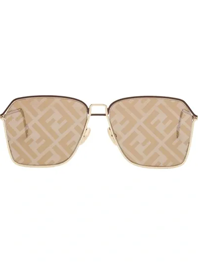 Fendi Grid Aviator Frame Sunglasses In Gold