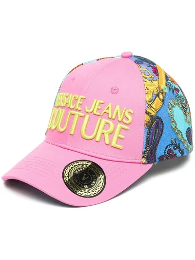 Versace Jeans Couture Embroidered-logo Panelled Cap In Pink