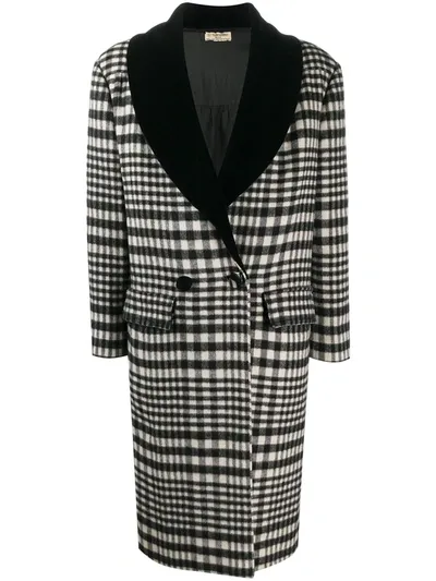 Pre-owned Valentino 1980s Tartan Double-breasted Coat In Black