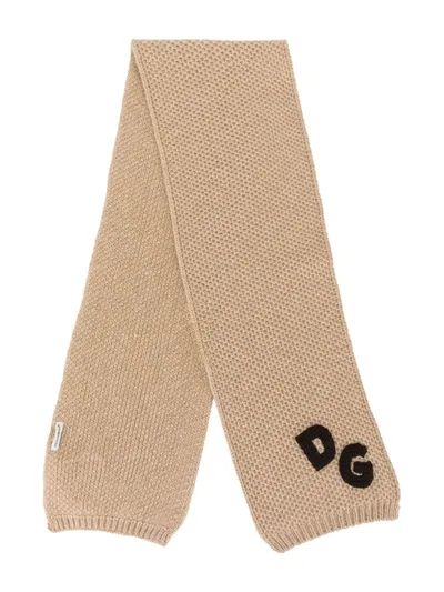 Dolce & Gabbana Kids' Logo Heart Knitted Scarf In Neutrals