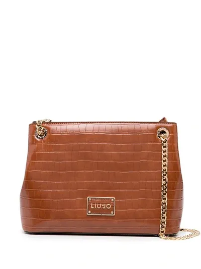 Liu •jo Embossed-leather Shoulder Bag In Brown