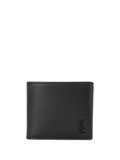 Saint Laurent Monogram Plaque Bi-fold Wallet In Black