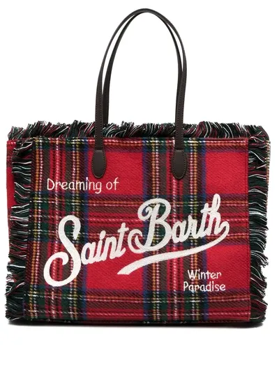 Mc2 Saint Barth Tartan Logo Tote In Red