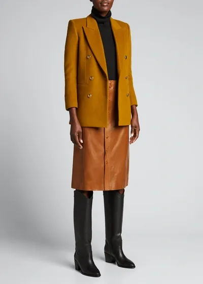 Saint Laurent Double-breasted Felt Jacket In Mustard Color In Green,yellow,gold