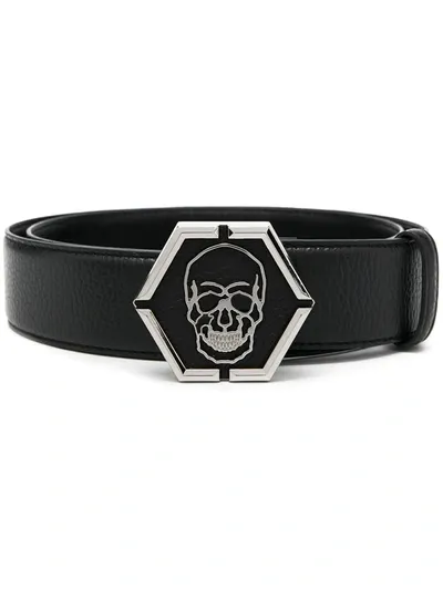 Philipp Plein Skull Buckle Belt In Black