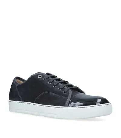 Lanvin Suede Patent Toe Cap Sneakers In Blue