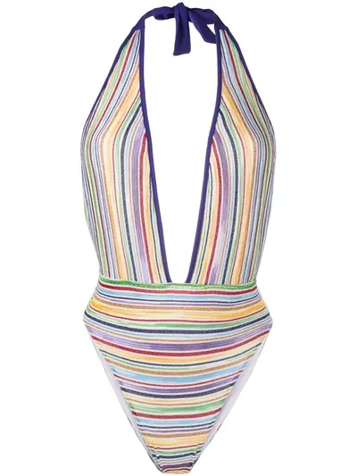 Missoni Abstract Stripe Knit Swimsuit In White