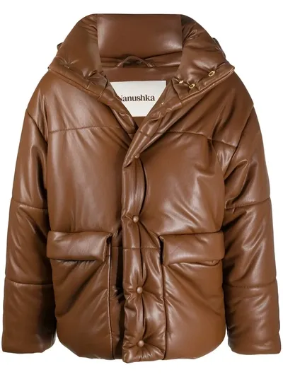 Nanushka Faux Leather Padded Jacket In Brown