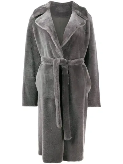 Liska Belted Mid-length Coat In Grey