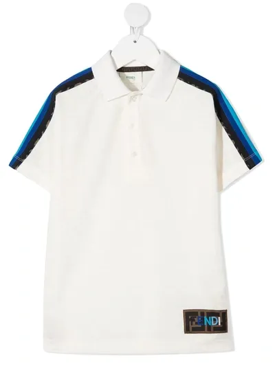 Fendi Kids' Logo Print Polo Shirt In Neutrals