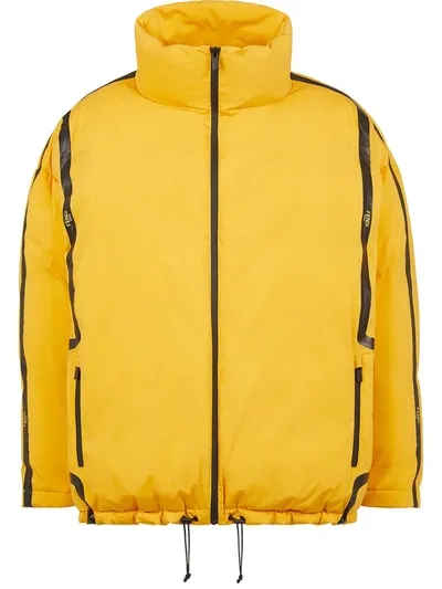 Fendi Logo-tape Zip-up Puffer Jacket In Yellow