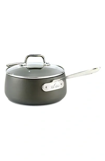 All-clad Ha1 Hard Anodized 3.5-quart Nonstick Saucepan With Lid In Black