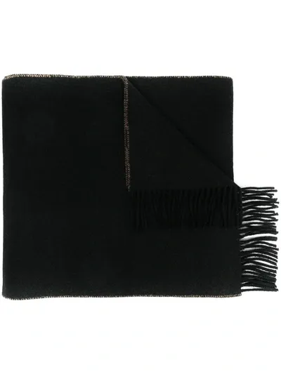 Fendi Monogram Pattern Tassel Scarf In Black