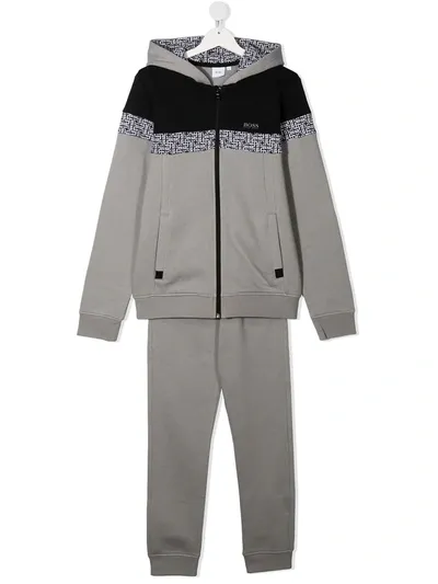 Hugo Boss Teen Logo-print Panelled Tracksuit In Grey