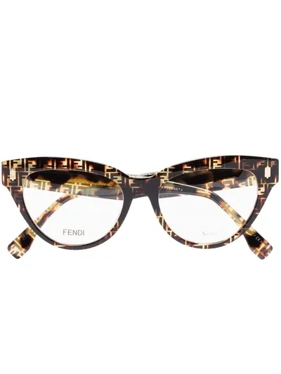 Fendi Brown Ff Logo Cat Eye Optical Glasses