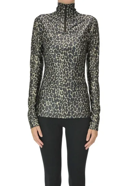 Golden Goose Turtleneck Animal Print Jersey Top In Beige