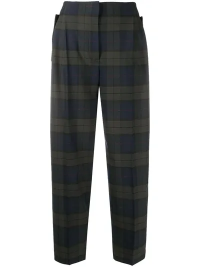 Ps By Paul Smith Check Print Tapered Trousers In Green