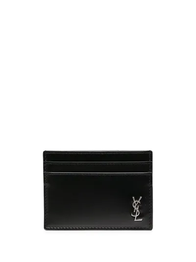 Saint Laurent Logo Plaque Cardholder In Black