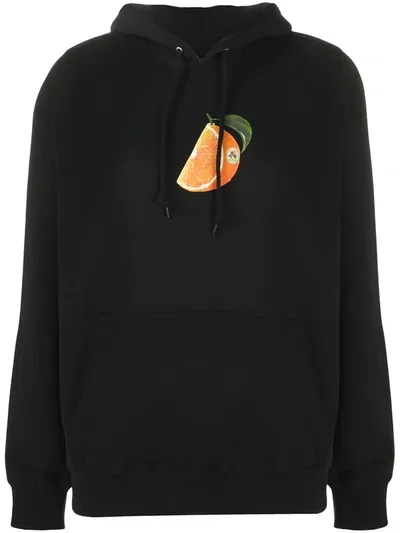 Stussy Orange Print Hoodie In Black