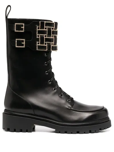 René Caovilla Embellished Grid Strap Boots In Black