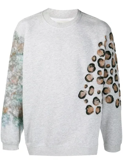 Corelate Leopard Embroidery Crew Neck Sweatshirt In Grey