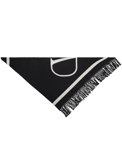 Valentino Black Vlogo Fringed Shawl