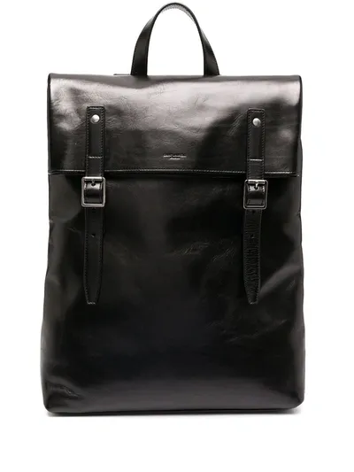 Saint Laurent Logo Buckled Backpack In Black