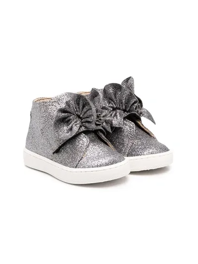 Florens Kids' Bow-detail Metallic-tone Trainers In Silver