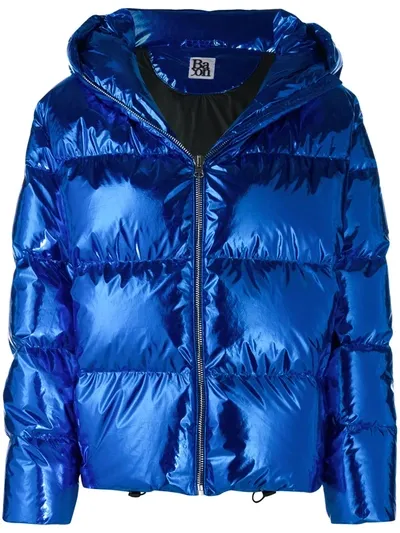 Bacon Metallic Hooded Down Jacket In Blue