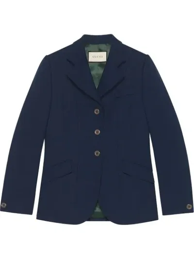 Gucci Women's Drill Shrunken Single-breasted Jacket In Blue