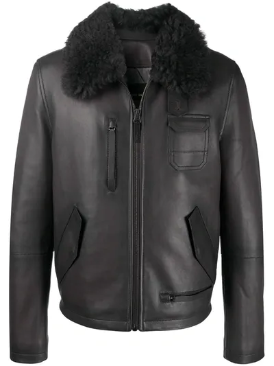 Yves Salomon Shearling Bomber Jacket In Grey