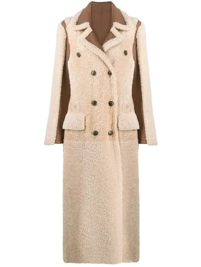 Simonetta Ravizza Double-breasted Shearling Coat In Neutrals