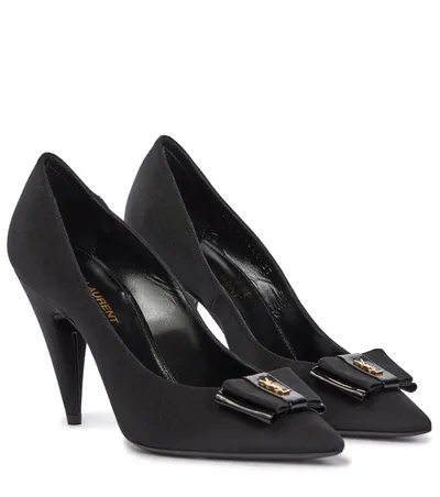 Saint Laurent Bow-detail Faille Pumps In Nero