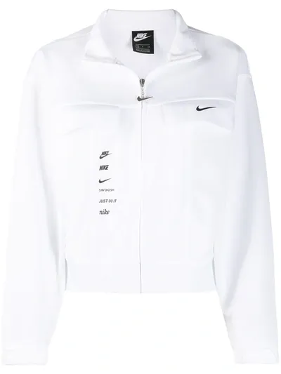 Nike Logo Print Cropped Jacket In White