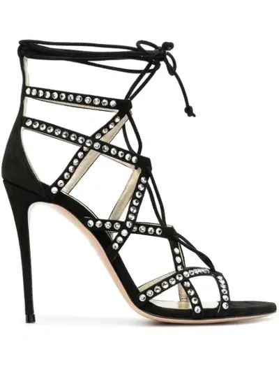 Casadei Crystal Embellished Strappy Sandals In Black