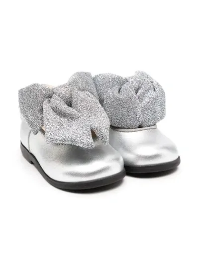 Florens Kids' Oversize Bow Detail Ballerinas In Silver