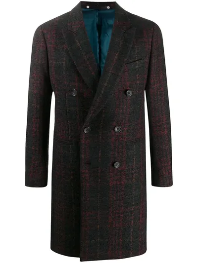 Paul Smith Wool-mix Check Coat In Black