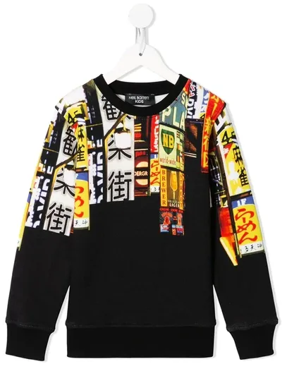 Neil Barrett Kids' Neon Sign Print Sweatshirt In Black